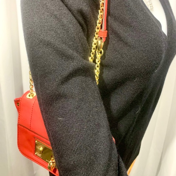 Milly Vermi Leather Crossbody Gold Chain Purse Handbag Bag Clutch NEW Orange - Picture 6 of 8